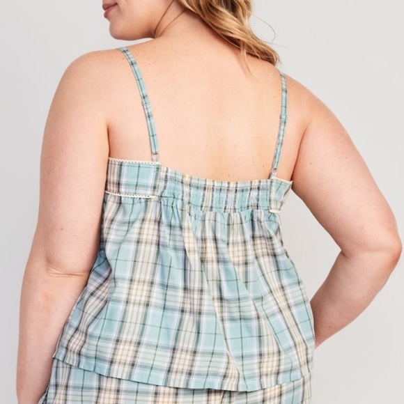 OLD NAVY Striped Smocked Pajama Cami Swing‎ Top in Big Blue Plaid - Picture 2 of 8